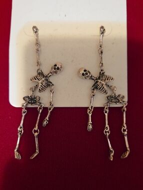Silver Skeleton Dangle Earrings for Women - Silver Bone Charm Drop